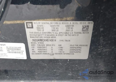 2017 Chevrolet Silverado 1500 1Lt from USA, damaged, VIN 3GCUKRECXHG143614